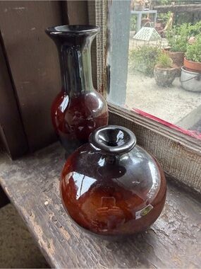 Source Unknown Brown Glossy Ceramic Vase Pair